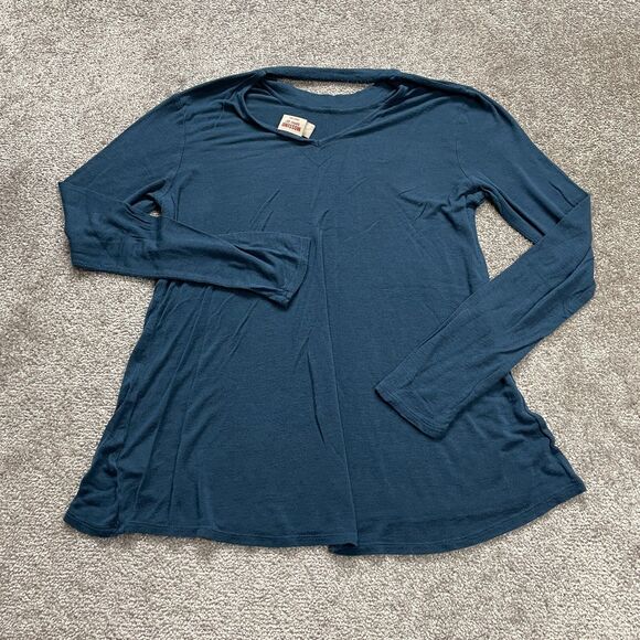 Mossimo Blouse Women Large Blue Long Sleeve Crew Neck Back Hole Stretch Soft Top - Picture 2 of 8